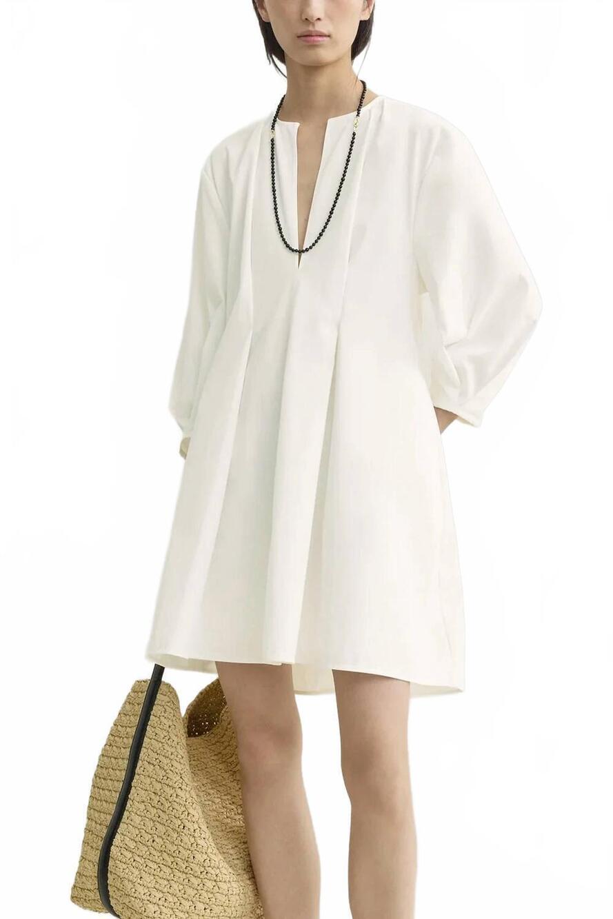 NEW TOTEME balloon sleeve cotton dress in white